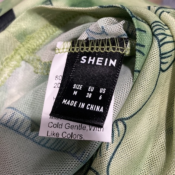 SHEIN Graphic Print Long Sleeve Mesh Tee Green Size Medium - Picture 7 of 9